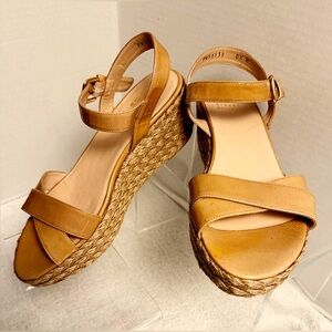 Stuart Weitzman Espadrille Wedge Sandals Nude Leather Size 8.5 | Italy